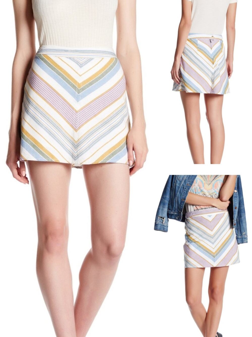 FREE PEOPLE Yours Truly Mini Cotton Linen Skirt Aztec Chevron Print Size 6